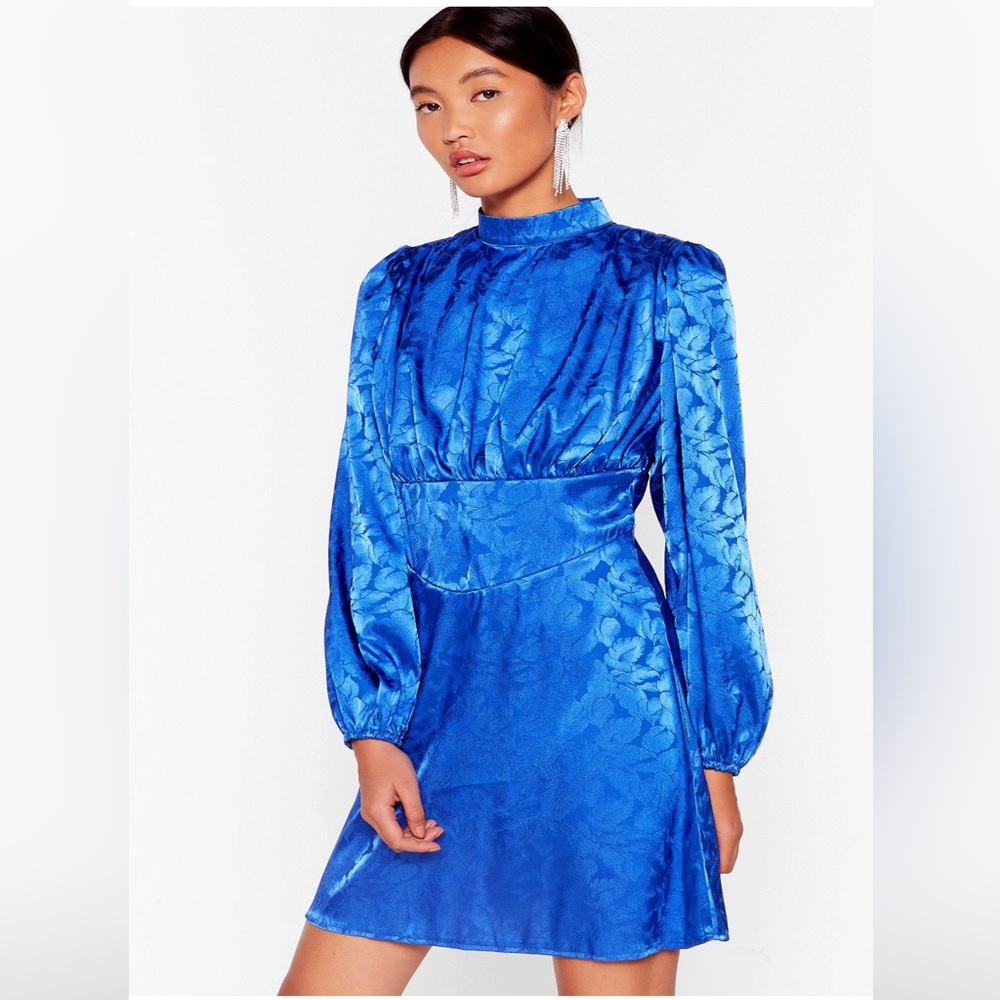 Blue High Neck Long Sleeve Mini Dress. Only worn once